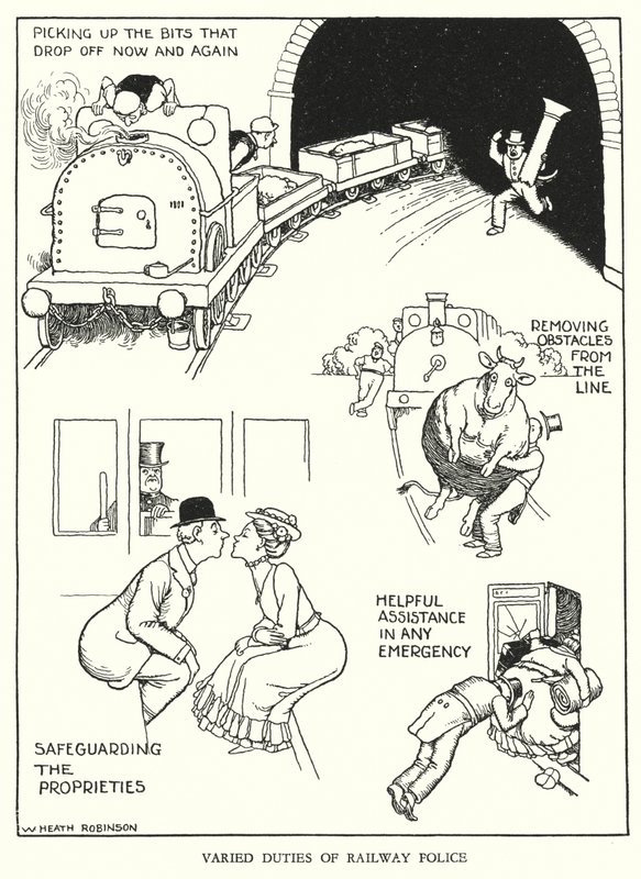 Ilustração para a Ribaldry Ferroviária de W Heath Robinson (litho) de William Heath Robinson