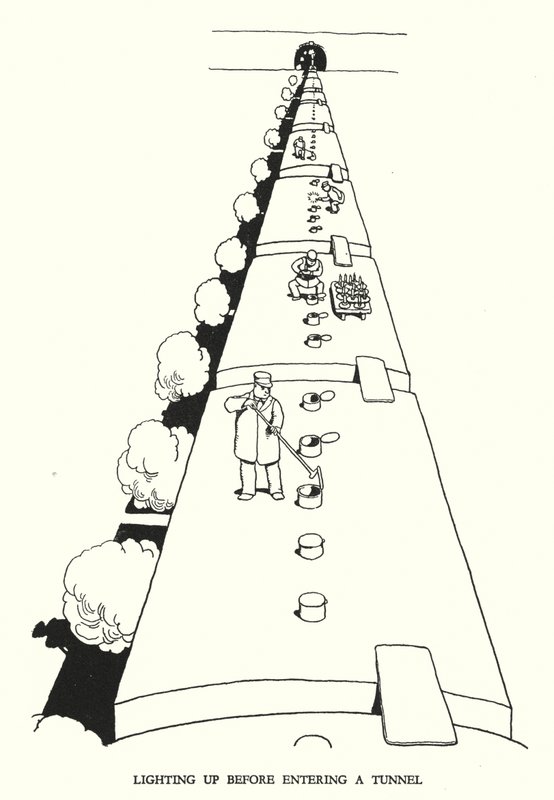 Ilustração para a Ribaldry Ferroviária de W Heath Robinson (litho) de William Heath Robinson