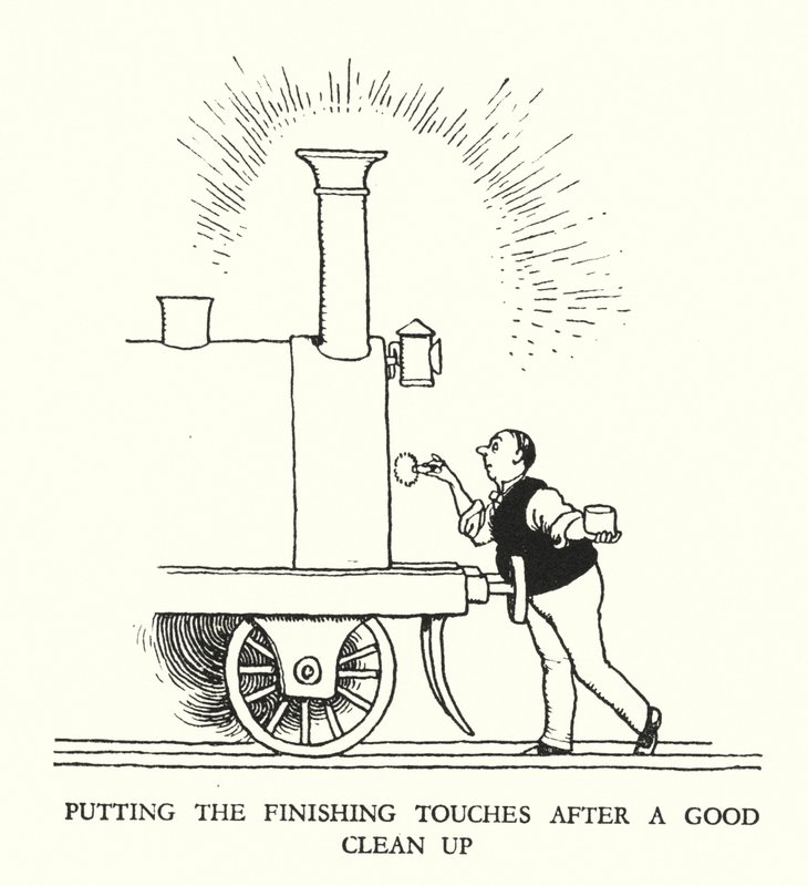 Ilustração para a Ribaldry Ferroviária de W Heath Robinson (litho) de William Heath Robinson