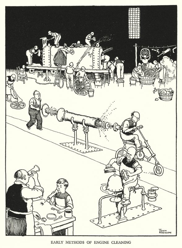 Ilustração para a Ribaldry Ferroviária de W Heath Robinson (litho) de William Heath Robinson