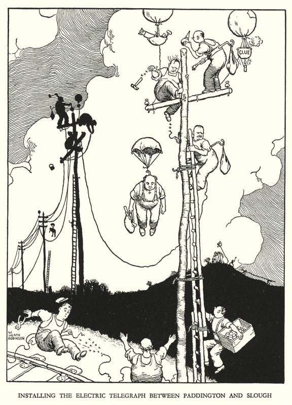Ilustração para a Ribaldry Ferroviária de W Heath Robinson (litho) de William Heath Robinson