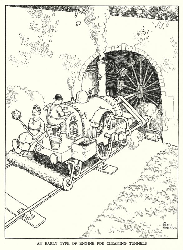 Ilustração para a Ribaldry Ferroviária de W Heath Robinson (litho) de William Heath Robinson