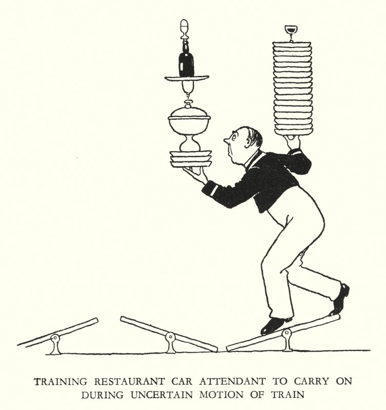 Ilustração para a Ribaldry Ferroviária de W Heath Robinson (litho) de William Heath Robinson