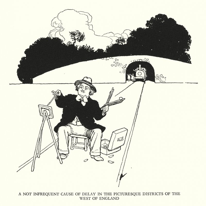 Ilustração para a Ribaldry Ferroviária de W Heath Robinson (litho) de William Heath Robinson