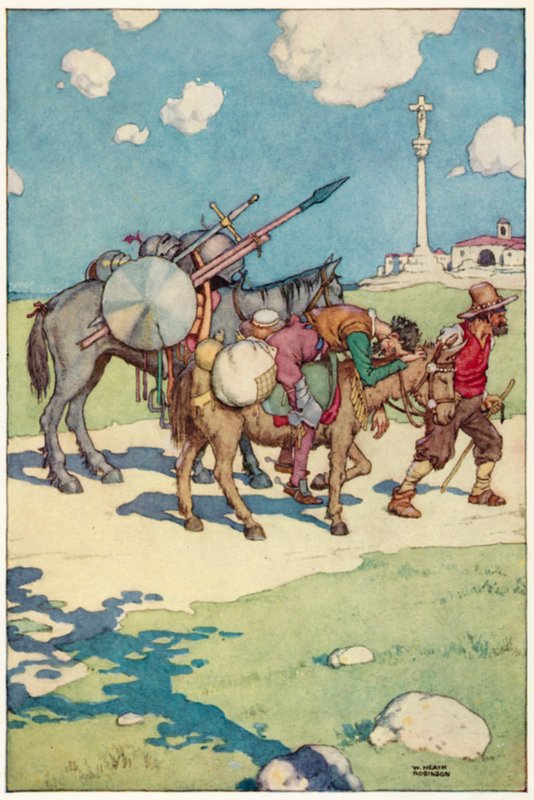 Ilustração para As Aventuras de Dom Quixote (cor litho) de William Heath Robinson