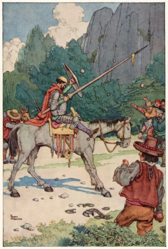 Ilustração para As Aventuras de Dom Quixote (cor litho) de William Heath Robinson