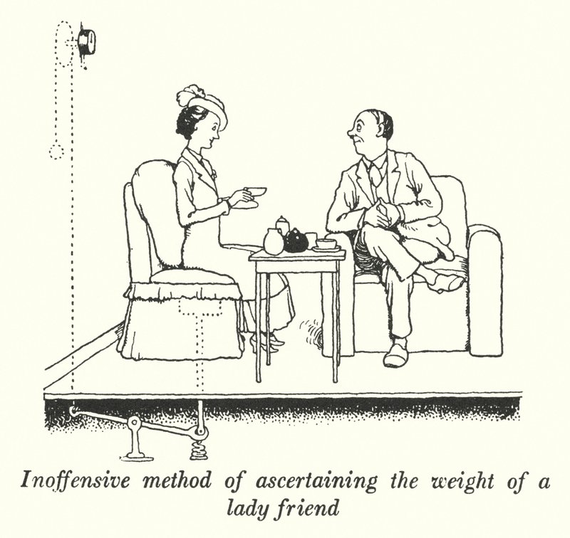 Método inofensivo de determinar o peso de uma amiga (litho) de William Heath Robinson