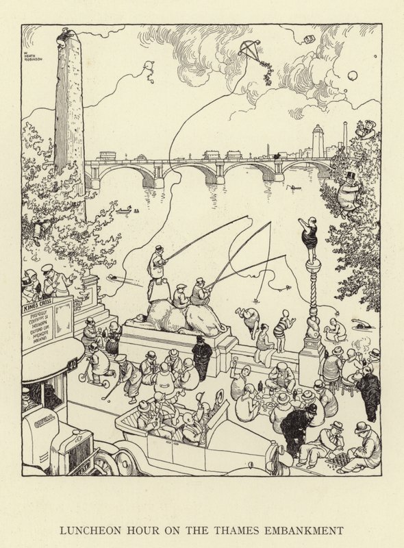 Hora do almoço no aterro do Tamisa de William Heath Robinson