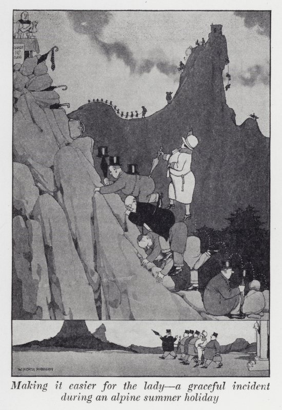 Tornar mais fácil para a senhora, um incidente gracioso durante umas férias alpinas de Verão (litho) de William Heath Robinson