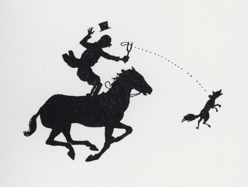 Homem a cavalo catapultando a raposa (litho) de William Heath Robinson