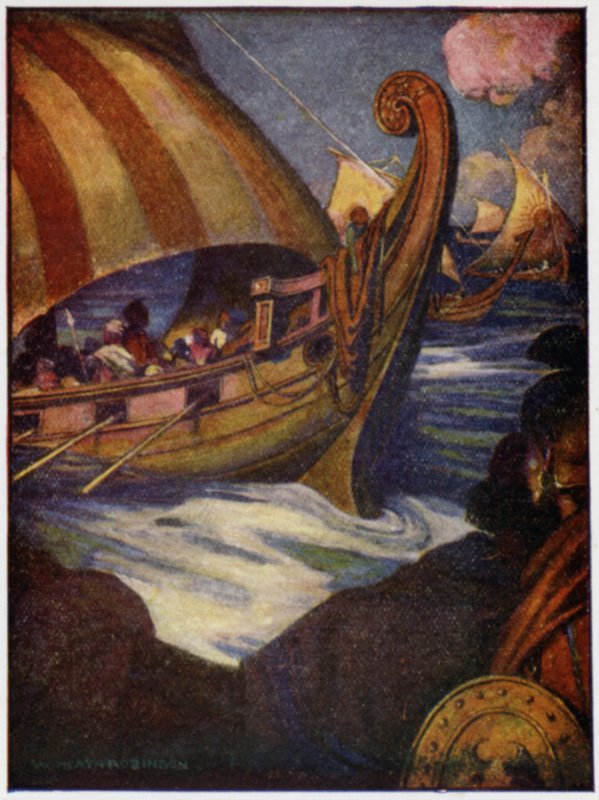Muitos foram os heróis que navegaram para longe da Grécia (cor litho) de William Heath Robinson