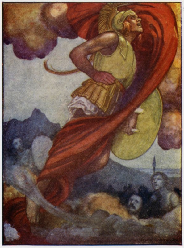 Marte, como um trovão, varreu para cima pelo céu até ao Olimpo (cor litho) de William Heath Robinson