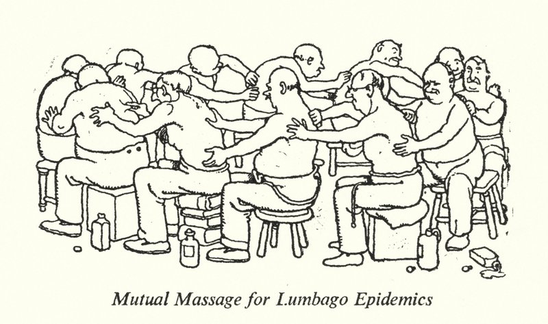 Massagem Mútua para as Epidemias de Lumbago (litho) de William Heath Robinson