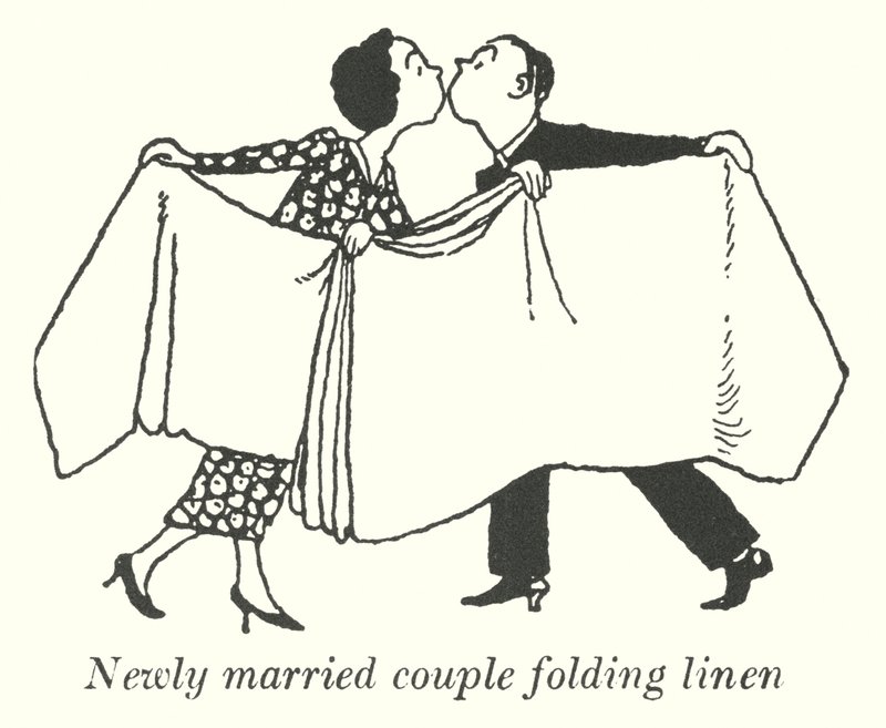Roupa de cama de casal recém-casado (litho) de William Heath Robinson