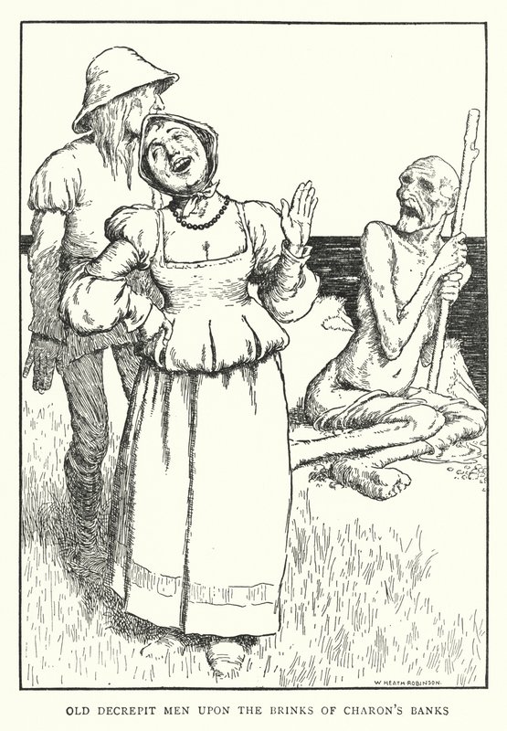 Velhos homens decrépitos à beira das margens de Charon (litho) de William Heath Robinson