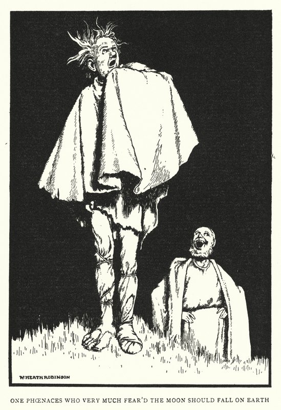 Uma Fenaces que temia muito que a lua caísse sobre a terra (litho) de William Heath Robinson
