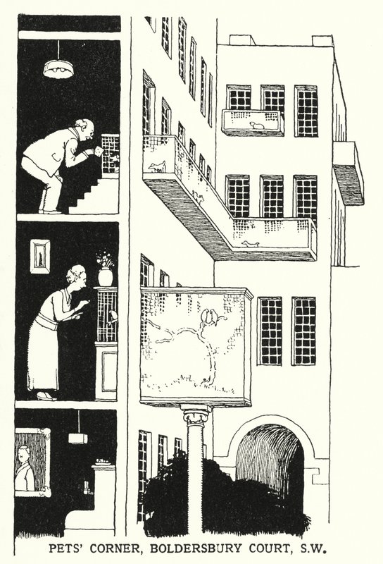 Canto dos animais, Boldersbury Court, SW (litho) de William Heath Robinson