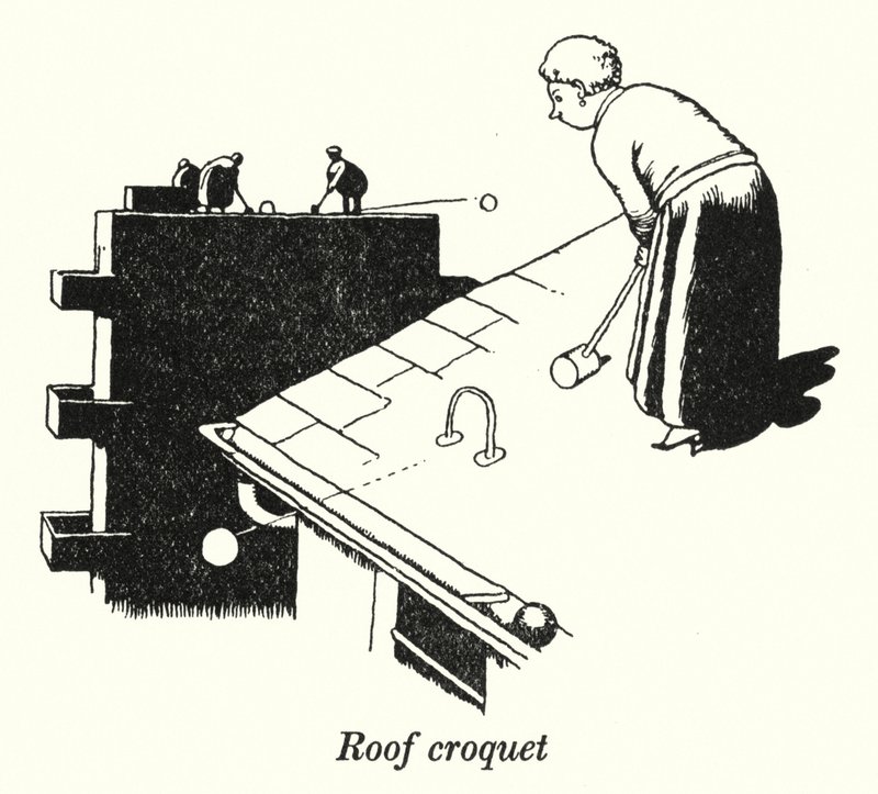 Croquete de telhado (litho) de William Heath Robinson