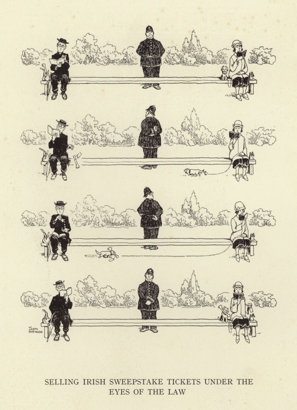 Vendendo ingressos irlandeses para o sorteio sob os olhos da lei de William Heath Robinson