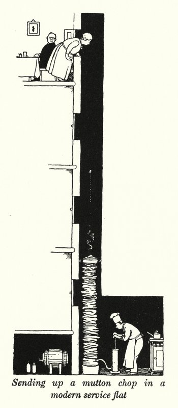 Envio de uma costeleta de carneiro em um moderno apartamento de serviço (litho) de William Heath Robinson