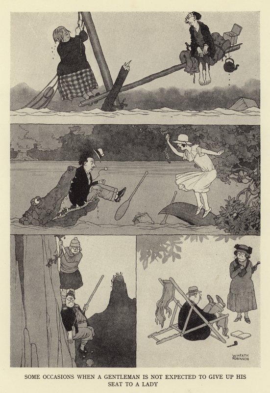 Algumas ocasiões em que não se espera que um cavalheiro entregue seu lugar a uma dama de William Heath Robinson