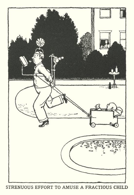 Esforço para divertir uma criança fracassada (litho) de William Heath Robinson