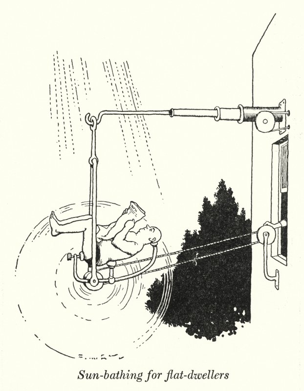 Banho de sol para os moradores do apartamento (litho) de William Heath Robinson