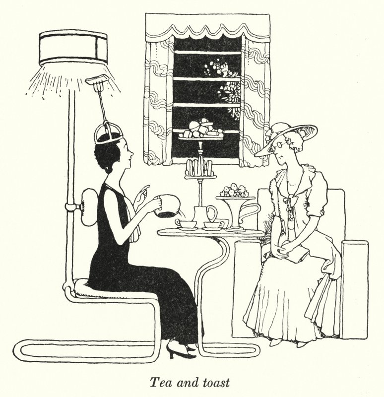 Chá e torradas (litho) de William Heath Robinson
