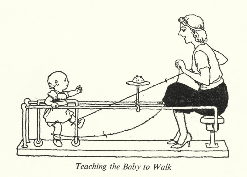Ensinando o Bebê a Caminhar (litho) de William Heath Robinson