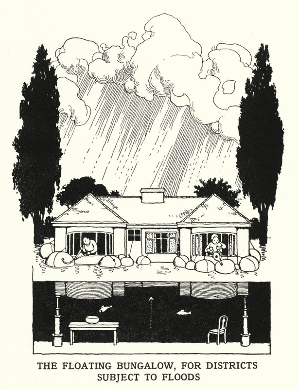 O Bungalow Flutuante, para Distritos Sujeitos a Inundações (litho) de William Heath Robinson