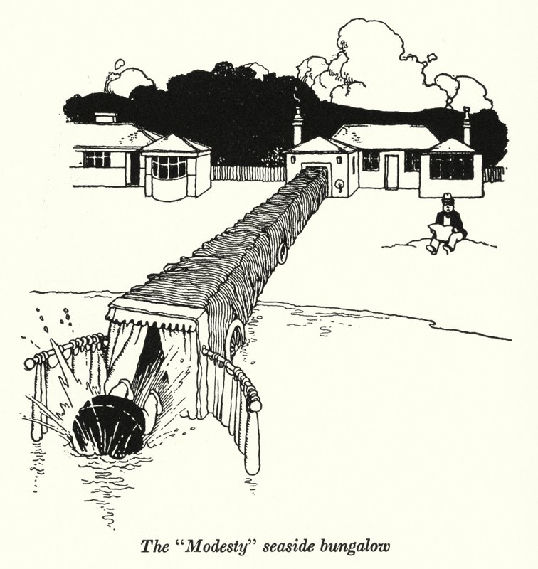 O bangalô "Modéstia" à beira-mar (litho) de William Heath Robinson