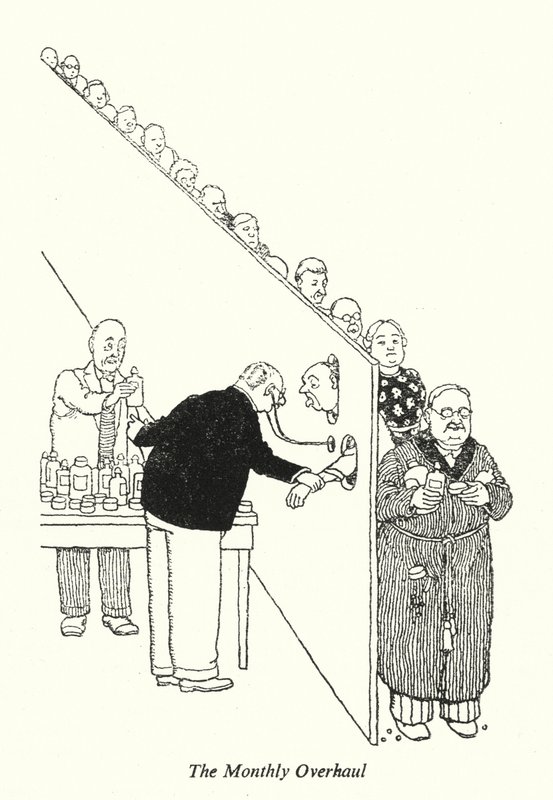 A Revisão Mensal (litho) de William Heath Robinson
