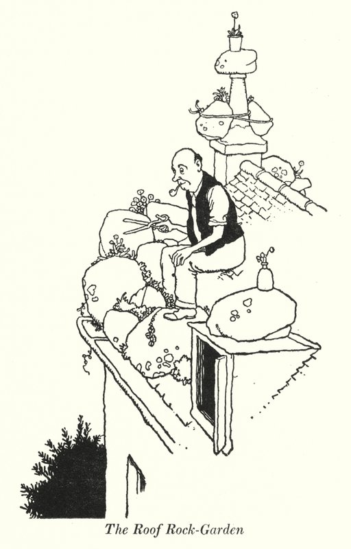 O JARDINO DA ROCHA DO Telhado (litografia) de William Heath Robinson