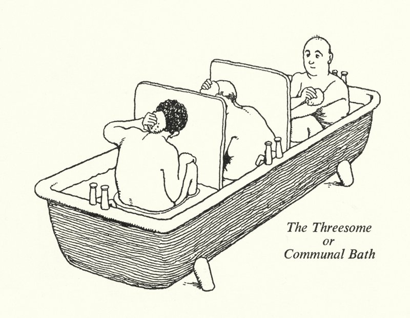 O Banho a Três ou Banho Comunal (litho) de William Heath Robinson