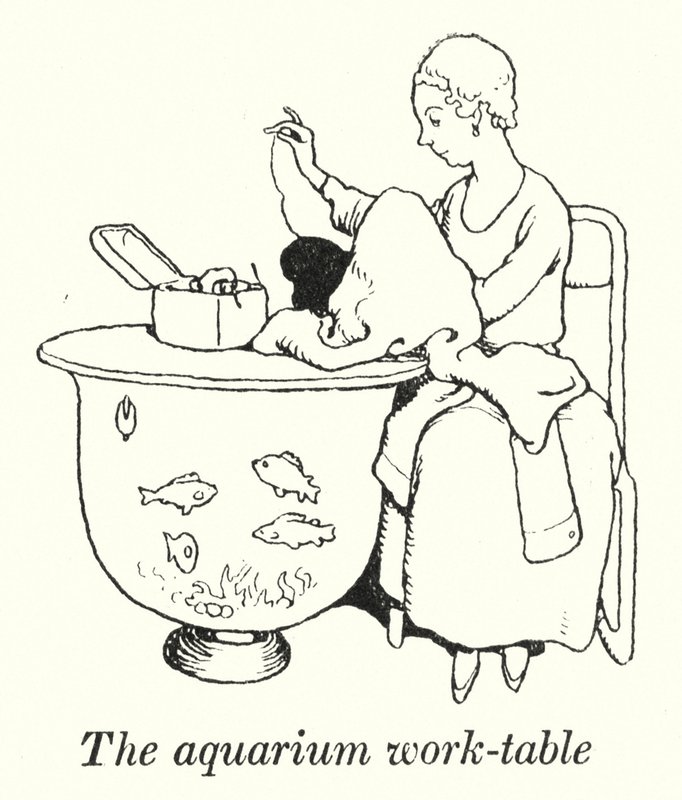 A mesa de trabalho do aquário (litho) de William Heath Robinson