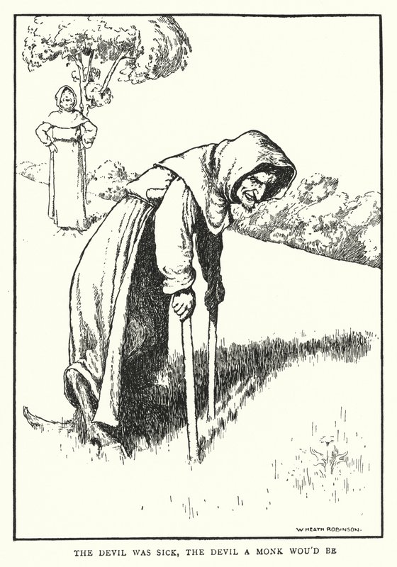 O diabo estava doente, o diabo seria um monge (litho) de William Heath Robinson