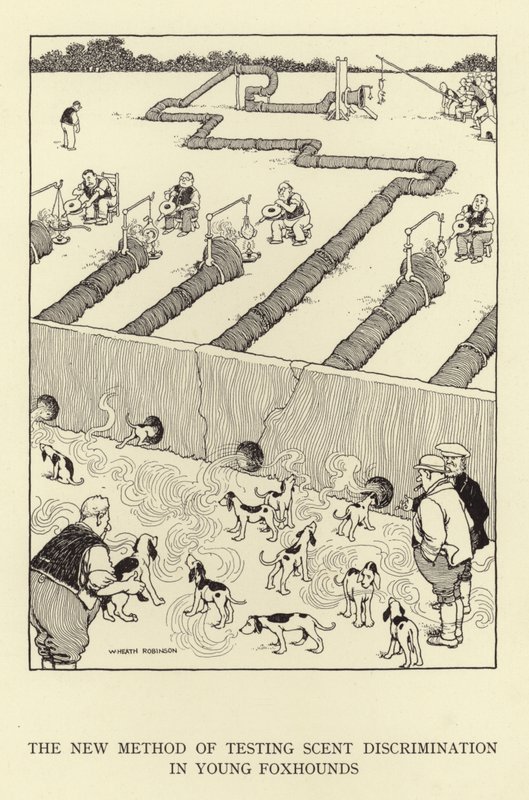 O novo método de testar a discriminação de odores em cachorros jovens de William Heath Robinson