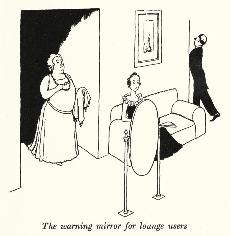 O espelho de aviso para os utilizadores do lounge (litho) de William Heath Robinson