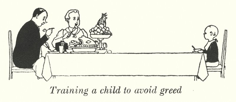 Treinar uma criança para evitar a ganância (litho) de William Heath Robinson