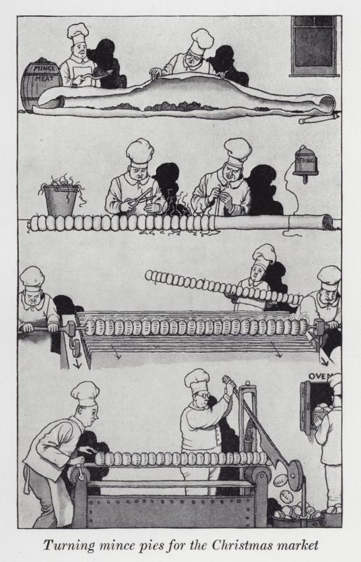 Tortas de carne picada para o mercado de Natal (litho) de William Heath Robinson