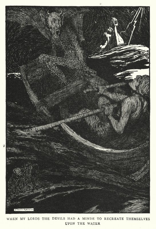 Quando os meus senhores os demónios tiveram um minuto para se recriarem sobre a água (litho) de William Heath Robinson