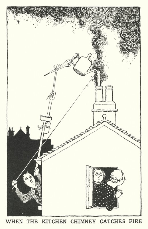 Quando a Chaminé da Cozinha Incendeia (litho) de William Heath Robinson
