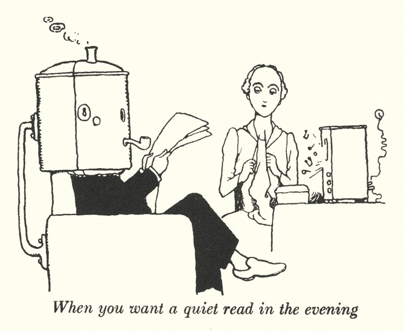 Quando você quer uma leitura calma à noite (litho) de William Heath Robinson
