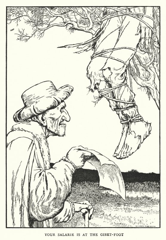 O seu salarie está no pé da liteira (litho) de William Heath Robinson