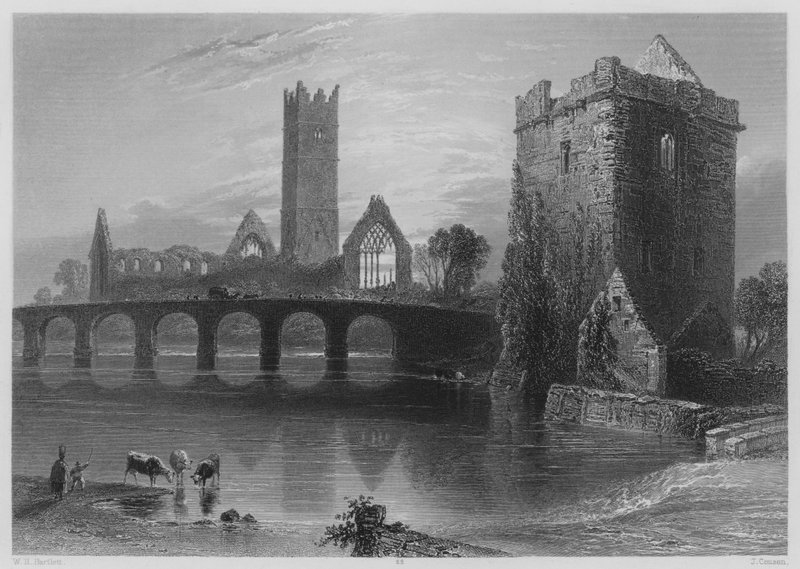 Abadia de Clara, Galway (gravura) de William Henry (after) Bartlett