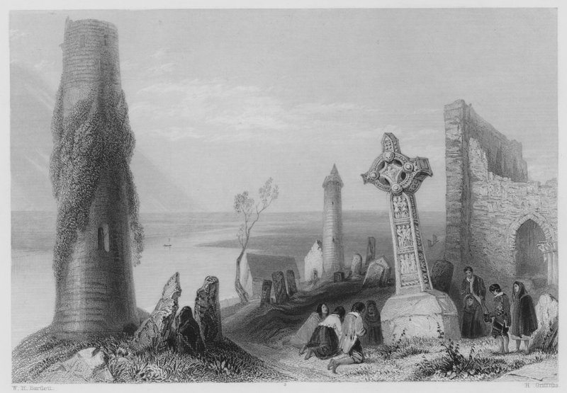 Ancient Cross, Clonmacnoise (gravura) de William Henry (after) Bartlett