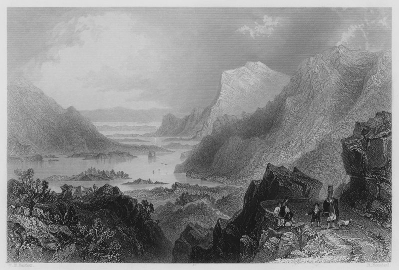 Aproximação a Killarney a partir da Kenmare Road (gravação) de William Henry (after) Bartlett