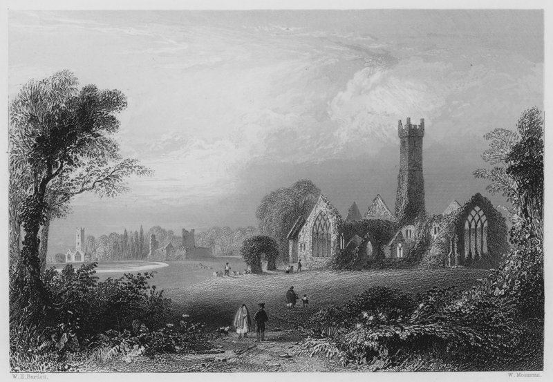 Abadia Agostiniana, Adare, com o Castelo dos Fitzgeralds e a Abadia Francesca (gravura) de William Henry (after) Bartlett