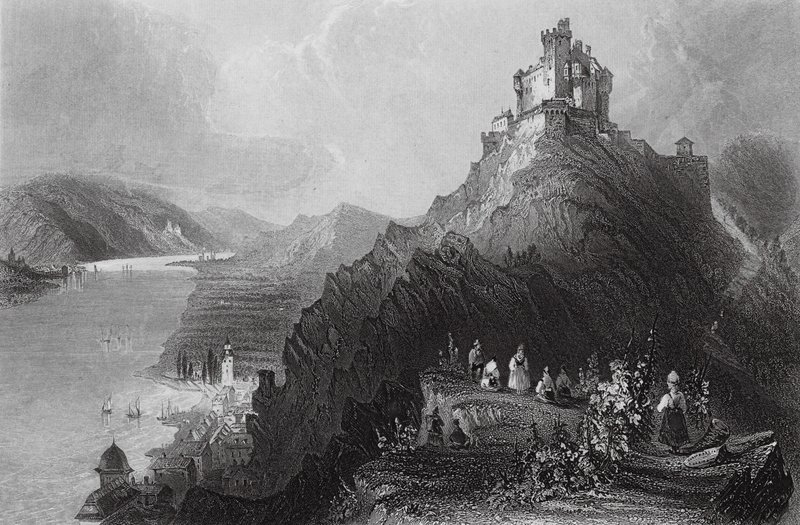 Braubach e Castelo de Marksburg, Reno (gravura) de William Henry (after) Bartlett