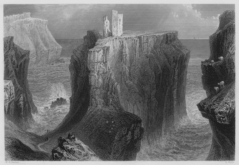 Castelo de Dunseverick, Condado de Antrim (gravura) de William Henry (after) Bartlett